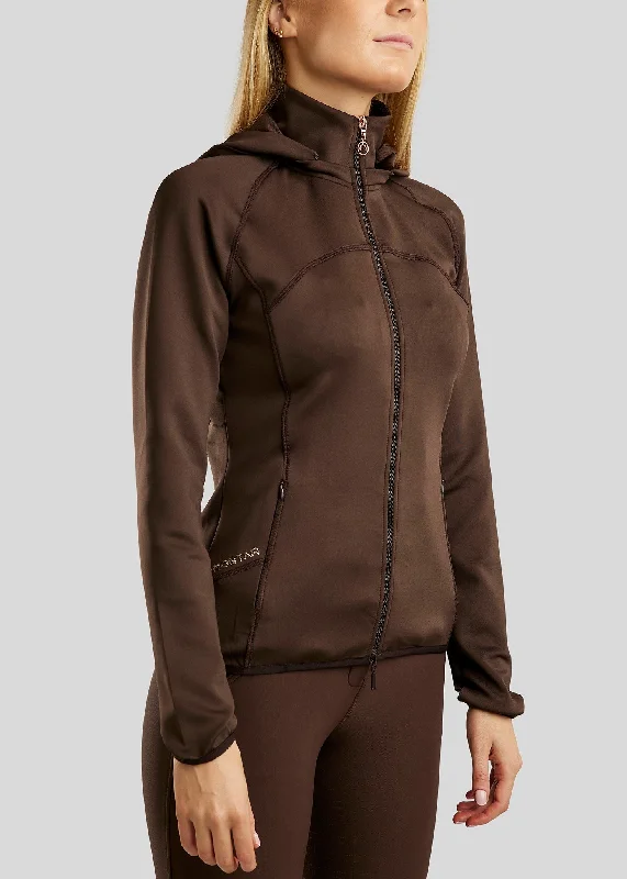MoLiza Hoodie - Brown Hoodie with Hem Applique Textured Unique