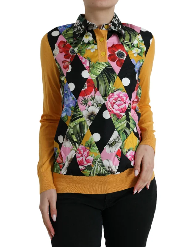 Multicolor Cashmere-silk Blend Henley Sweater Glossy Satin Silk