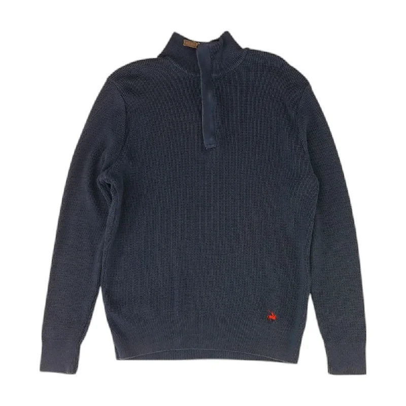 Navy Solid 1/4 Zip Sweater Wool Fabric Cashmere Fabric Tweed Fabric