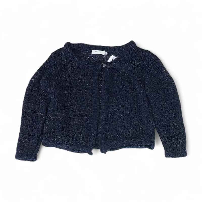 Navy Solid Cardigan Sweater Mesh Blend Leather Blend Suede Blend