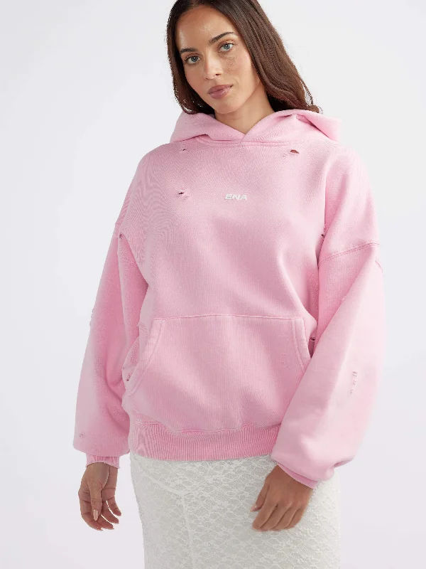 NEVE LOGO HOODIE - Washed Pink Hoodie with Button Classic Timeless