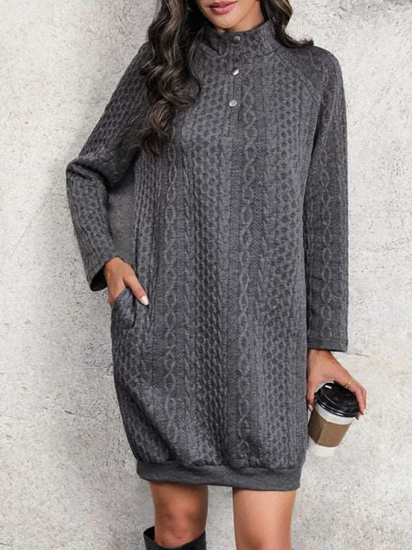 Women's solid color casual stand collar sweatshirt dress Hoodie with Snap Buttons Easy Quick Women's solid color casual stand collar sweatshirt dress Hoodie with Snap Buttons Easy Quick
