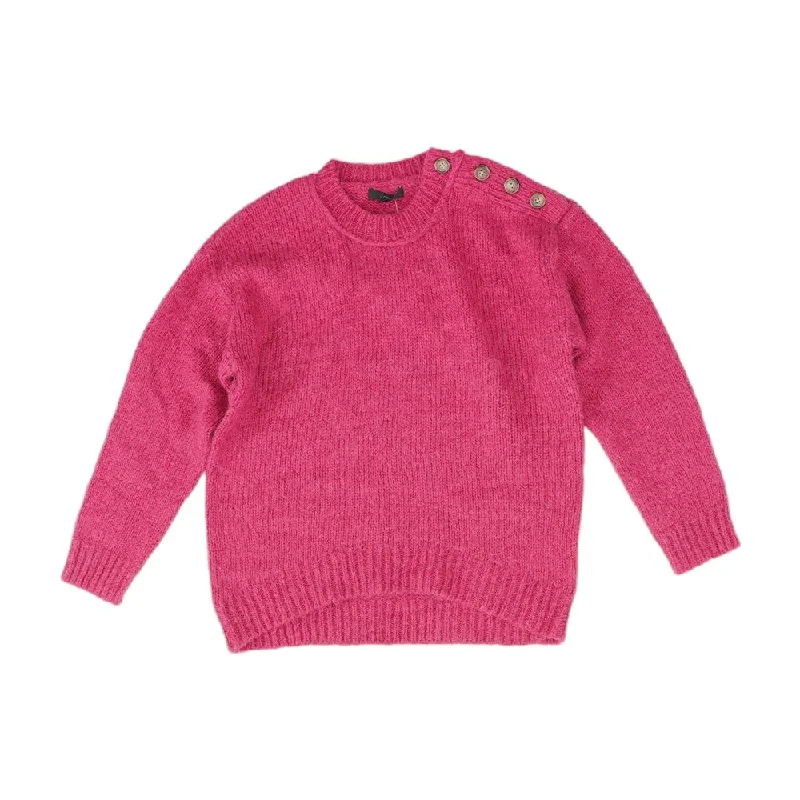 Pink Solid Crewneck Sweater Layered Multi-layer Single Layer