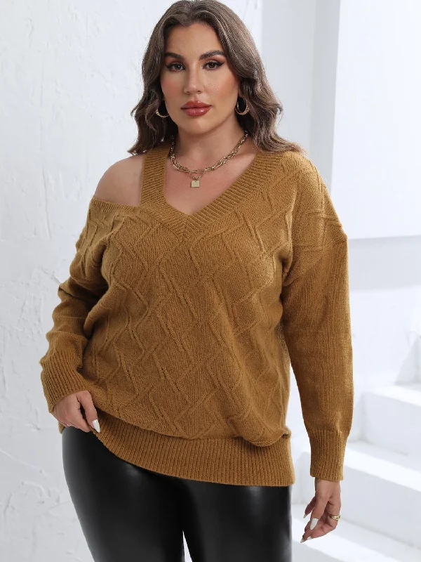 Plus Size Cutout V-Neck Sweater Chenille Fabric Brocade Fabric Lace Fabric