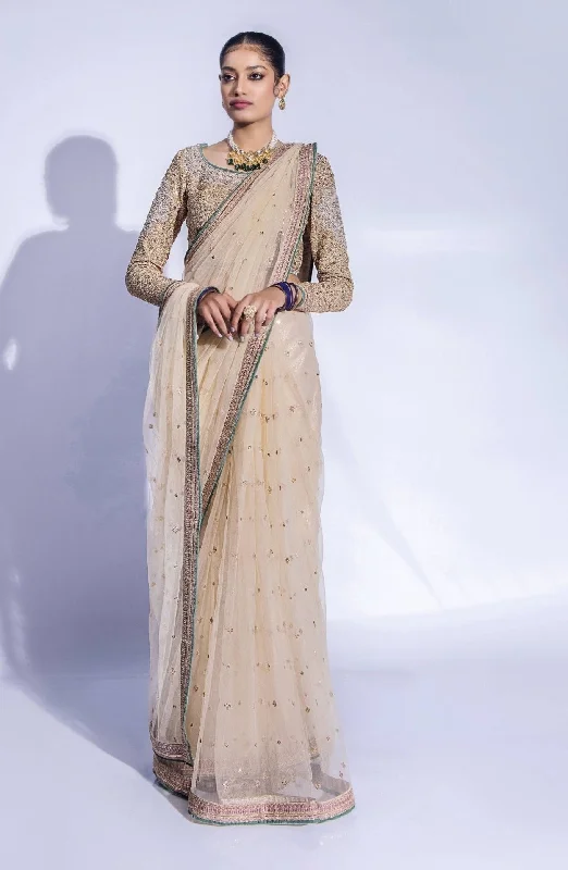 Premium Net Bridal Saree with Pastel Embellished Blouse Lightweight Floral Blouse