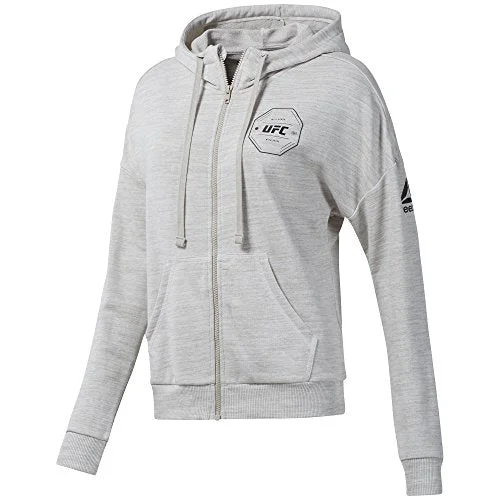 Reebok Womens Ufc Fg Full-Zip Hoo Sweatshirt Zip Hoodie Drawstring Kangaroo Pocket