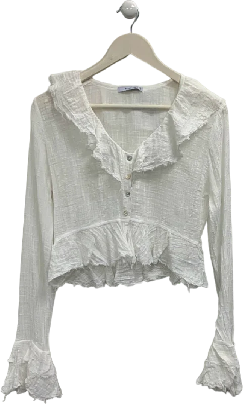 Reserved White Ruffled Blouse UK S Asymmetric Hem Blouse