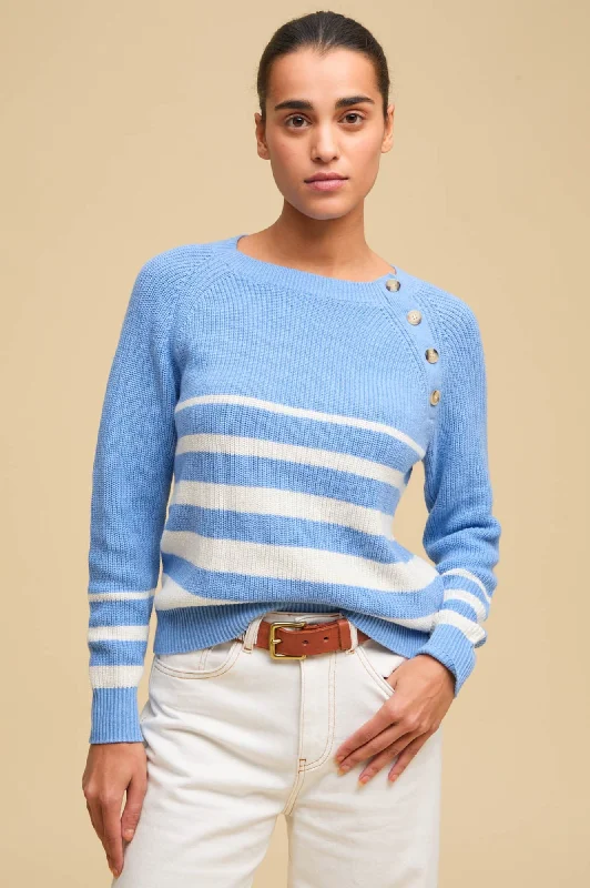 Rhia Jumper | Stripe Cornflower/Ivory Collared Crew Neck Turtle Neck