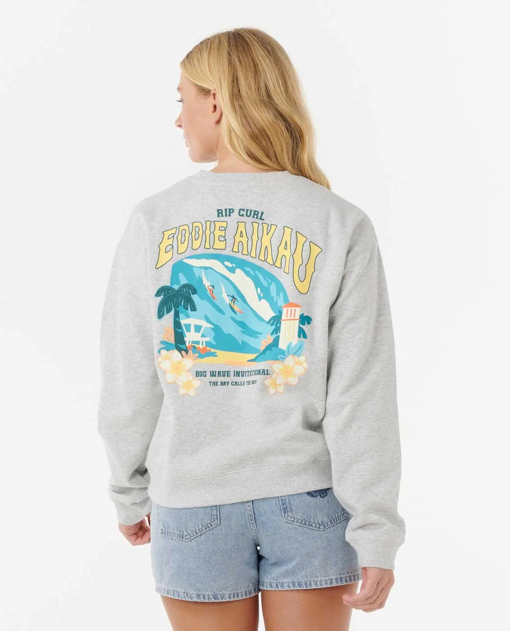 RIP CURL EDDIE WOULD GO THE BAY WOMENS CREW SWEATSHIRT - GREY MARLE Hoodie with Toggle Buttons Decorative Unique RIP CURL EDDIE WOULD GO THE BAY WOMENS CREW SWEATSHIRT - GREY MARLE Hoodie with Toggle Buttons Decorative Unique