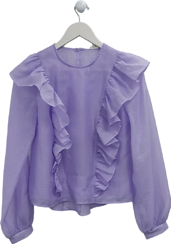 River Island Purple Sheer Ruffle Blouse UK 8 Lightweight Linen Blouse