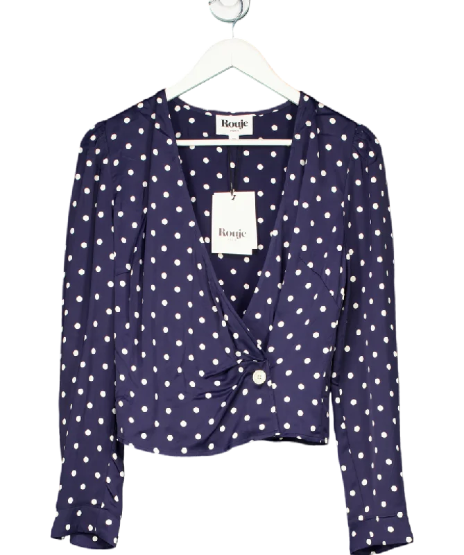 Rouje Paris Blue polka dot Tressie Long Sleeve Wrap Blouse UK 10 Backless Summer Blouse