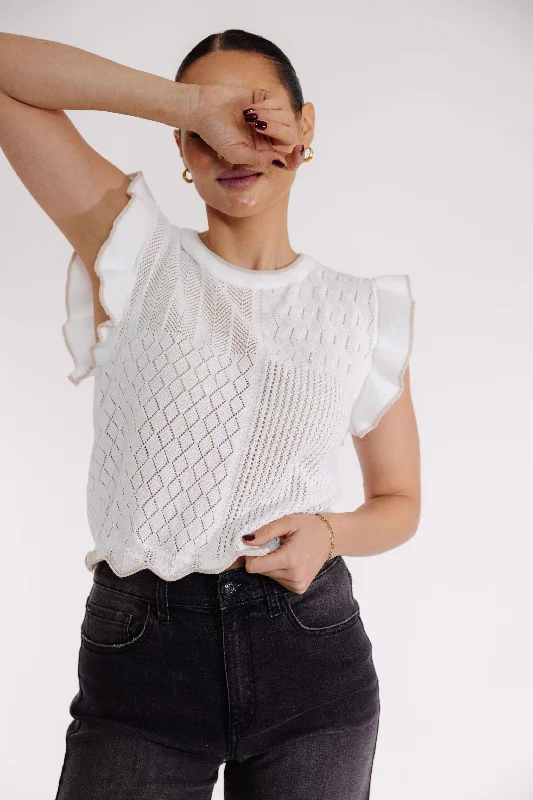 Savy Sweater in White Seamless Knitted Crochet