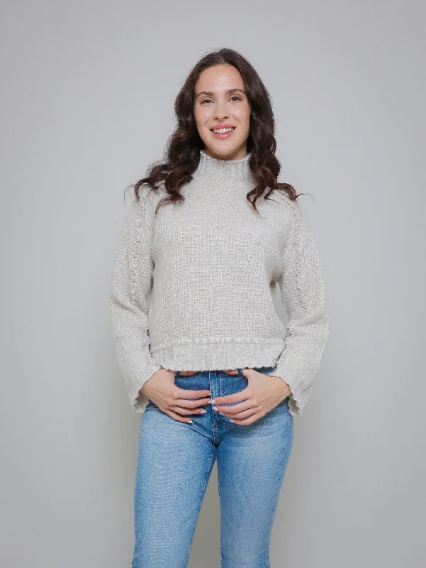 Shaker Mock Ruffle Sweater -  Confetti Wool Fabric Cashmere Fabric Tweed Fabric