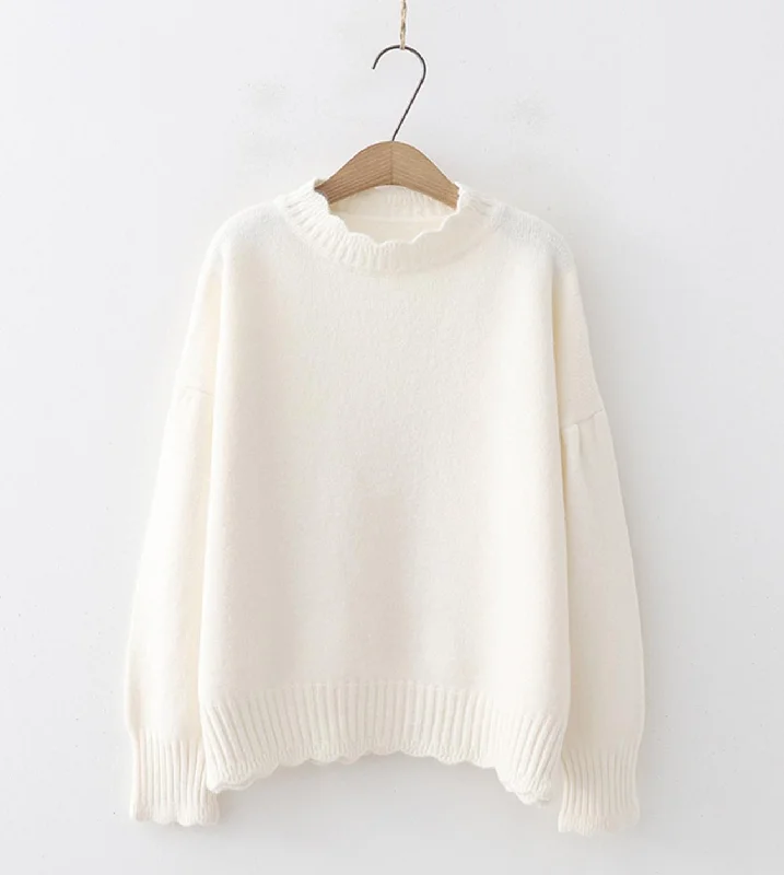 Simple round neck sweater long sleeve sweater  043 Chenille Brocade Lace