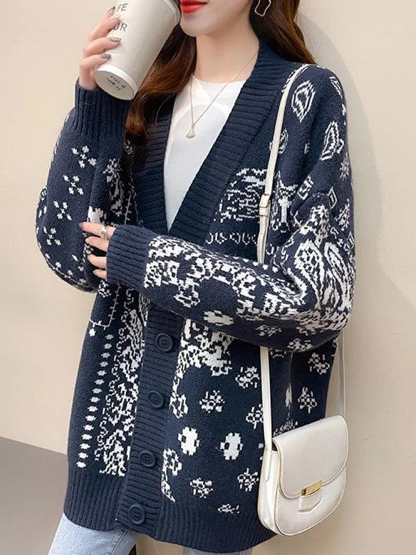 Snowflake Jacquard Cardigan Sweater Sweater Knitwear Pullover