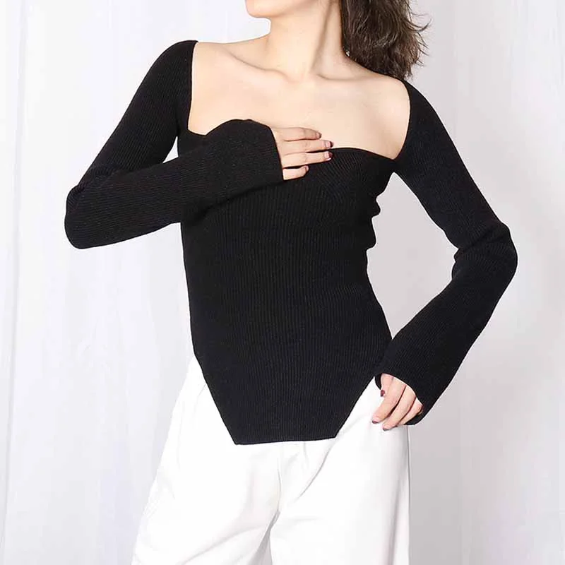 Square Neck Ribbed Knitted Sweater Long Sleeve Slim Fitted Tops Turtle Neck Boat Neck Asymmetrical Neck Square Neck Ribbed Knitted Sweater Long Sleeve Slim Fitted Tops Turtle Neck Boat Neck Asymmetrical Neck