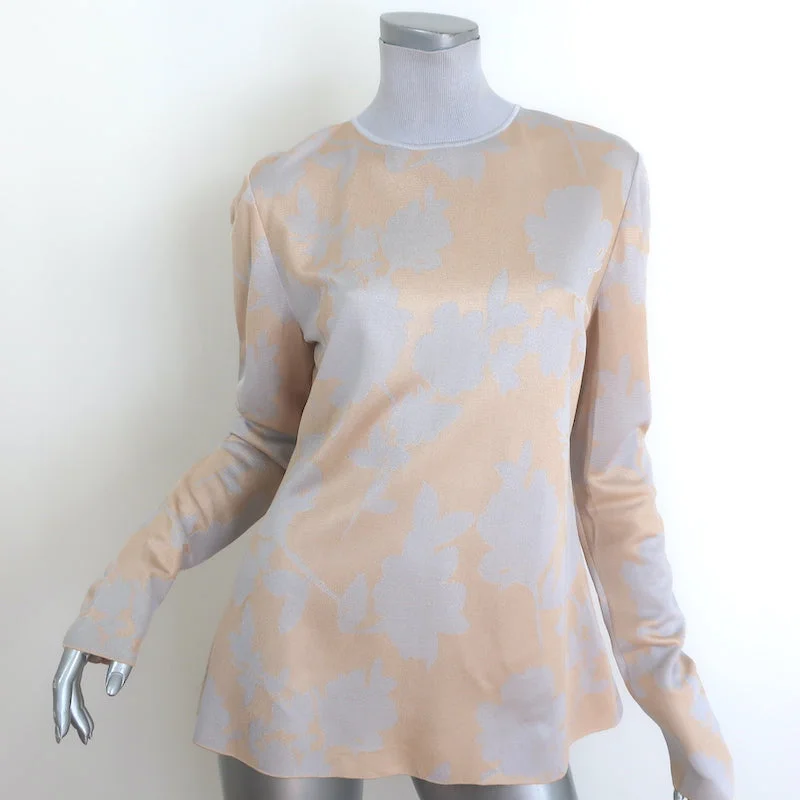 St. John Turtleneck Sweater Beige/Gray Floral Shadow Jacquard Knit Size Large Striped Floral Plaid St. John Turtleneck Sweater Beige/Gray Floral Shadow Jacquard Knit Size Large Striped Floral Plaid