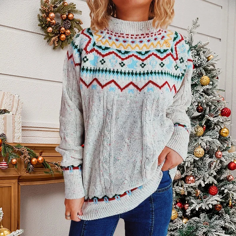 Striped Long Sleeve Jacquard O-Neck Loose Christmas Sweater Wool Sweater Cotton Sweater Cashmere Sweater Striped Long Sleeve Jacquard O-Neck Loose Christmas Sweater Wool Sweater Cotton Sweater Cashmere Sweater