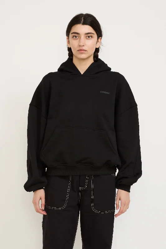 Swaddle Hoodie Black Womens Hoodie with Frayed Bohemian Relaxed