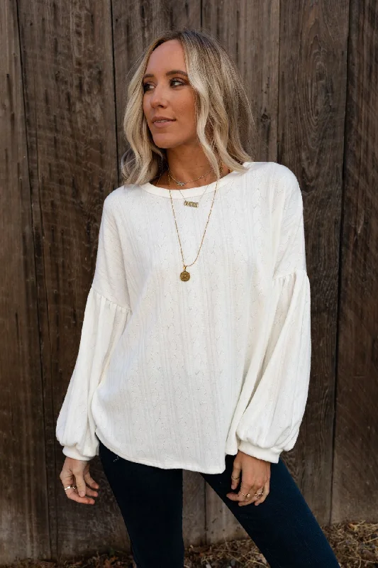 The Nest Sweet Heart Balloon Sleeve Knit Sweater - Cream Stretchy Elastic Breathable The Nest Sweet Heart Balloon Sleeve Knit Sweater - Cream Stretchy Elastic Breathable