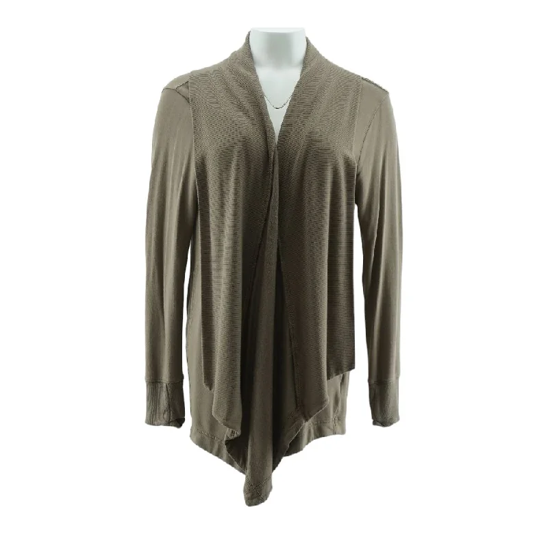 Tan Solid Cardigan Sweater Welt Pockets Slit Pockets Flap Pockets