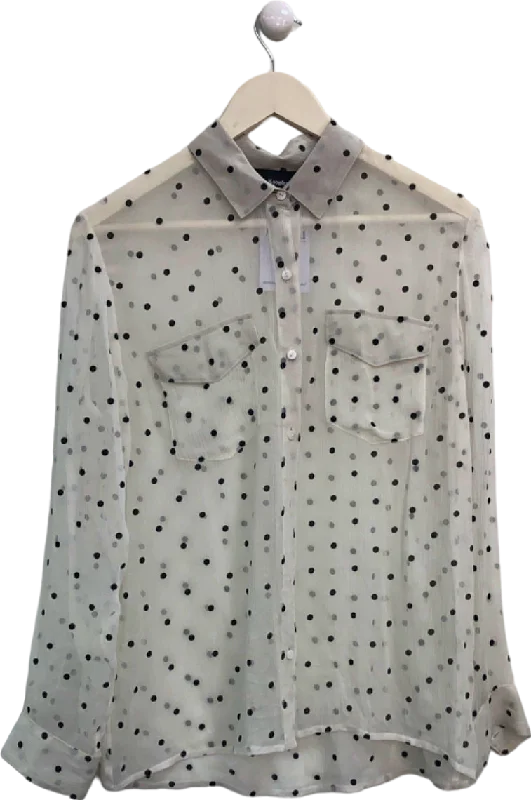 The Kooples Cream Polka Dot Sheer Blouse UK 6 Drape Neck Blouse