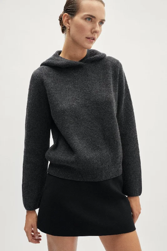 The Woolen Ribbed Hoodie Hoodie with Rolled Sleeves Casual Relaxed