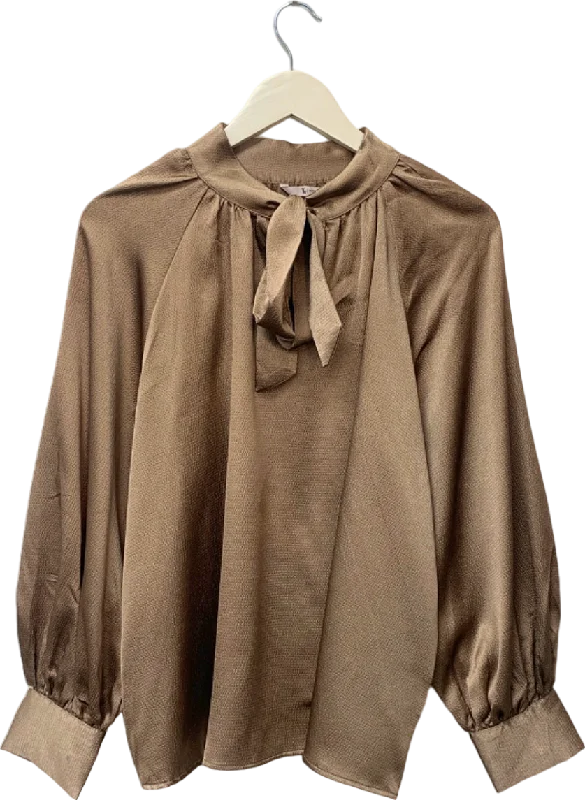 Tu Brown Tie Neck Blouse UK 18 Embroidered Cotton Blouse