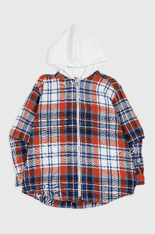 Unisex Rework Hooded Flannel - M Hoodie with Typography Text Message
