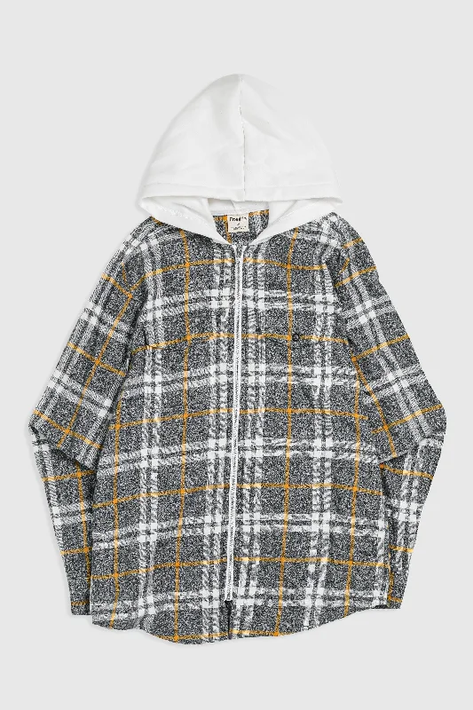 Unisex Rework Hooded Flannel - M Hooded Sweatshirt Casual Wear Street Style