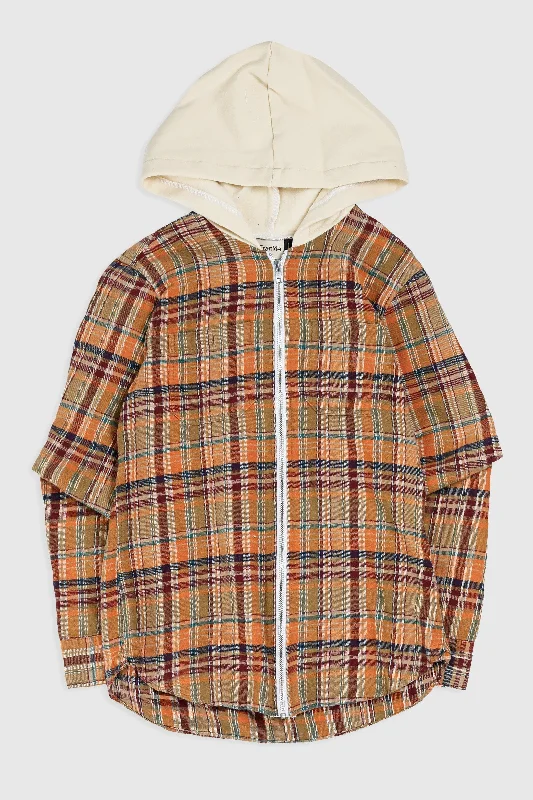 Unisex Rework Hooded Flannel - XS Hoodie with Hem Embroidery Detailed Premium