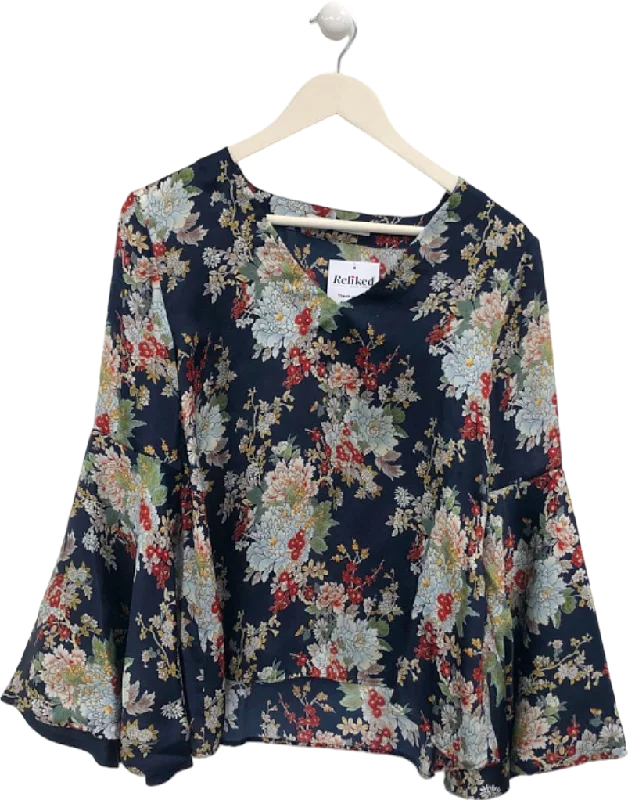 Uterqüe Multicolour Floral Print Blouse UK S Pleated Collar Blouse