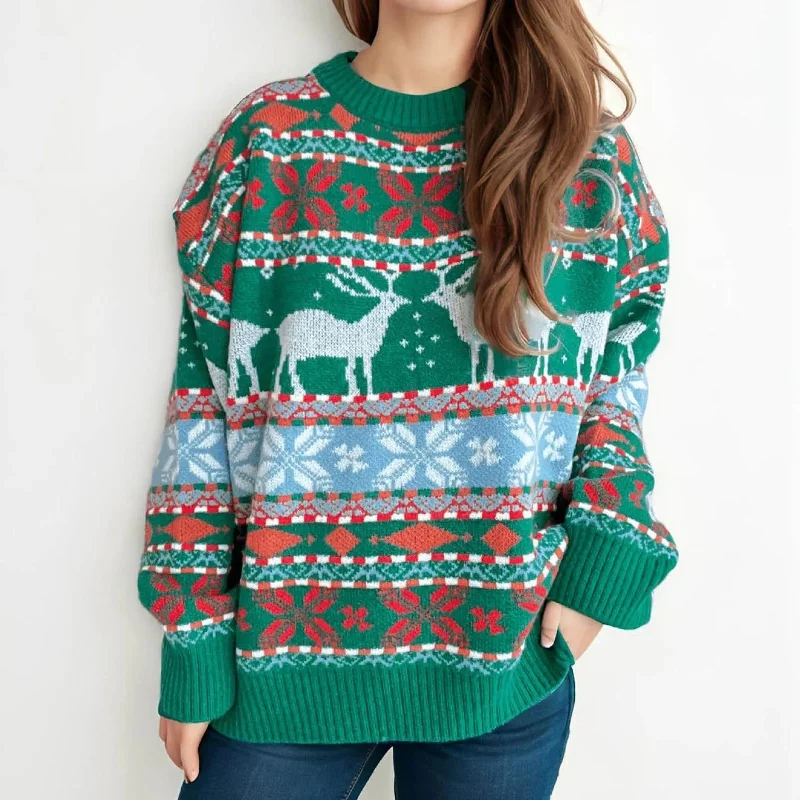 Vintage Oversized Deer Knitted Christmas Sweater Anti-Pilling Anti-Shrink Durable
