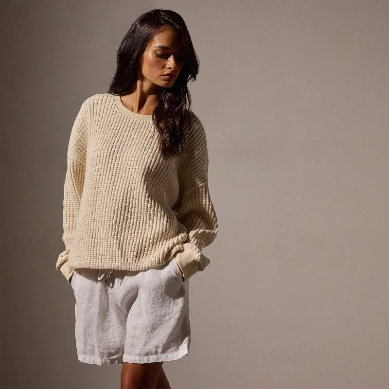 Waffle Knit Sweatshirt - Natural Hoodie with Button Classic Timeless