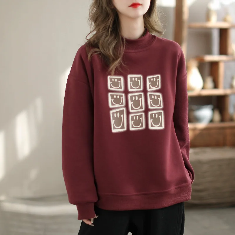 Women Winter Casual Print Furred Sweater Houndstooth Herringbone Solid