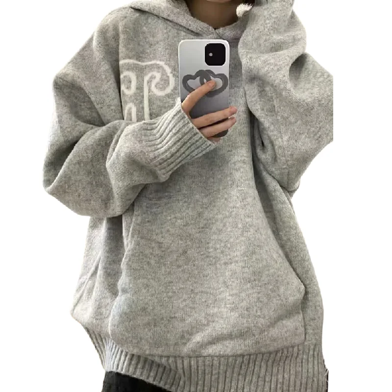 Womens Casual Solid Color Hooded Sweater Slim Fit Regular Fit Oversized