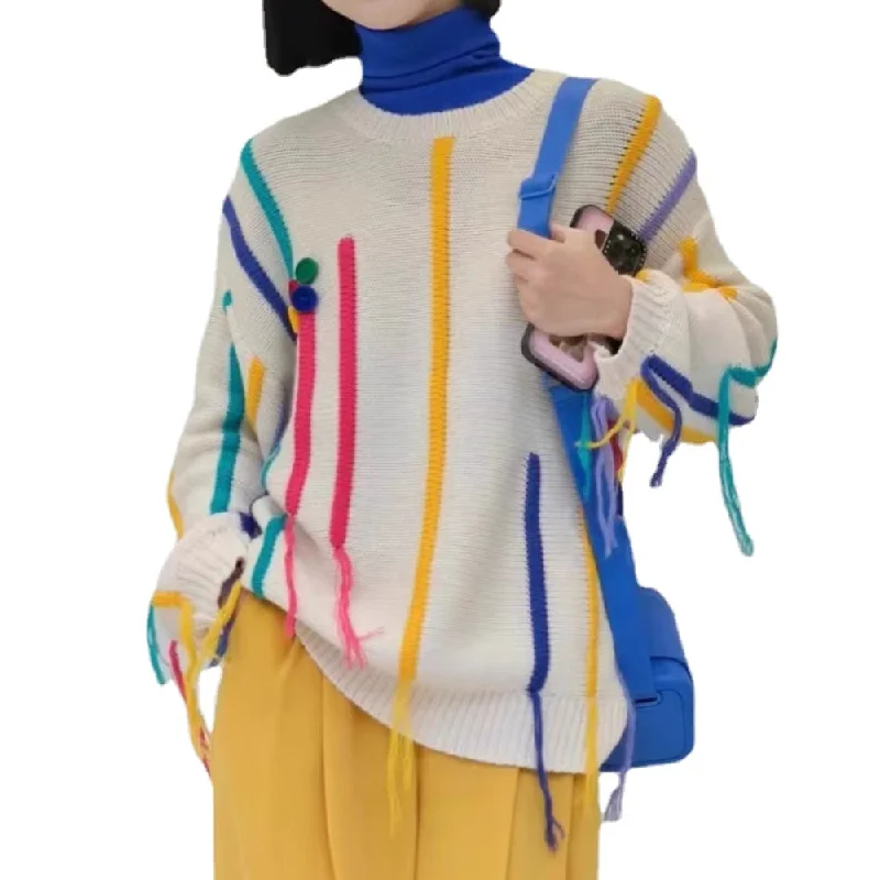 Women's Color Striped Sweater Spandex Rayon Corduroy