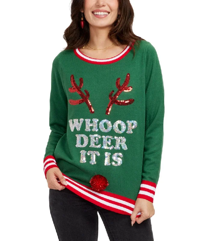 Women's Whoop Deer It Is Ugly Christmas Sweater Striped Floral Plaid
