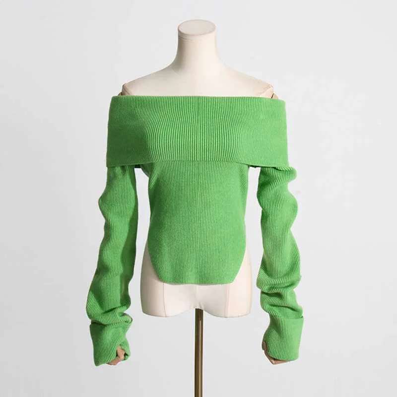Women's Knit Top Off-Shoulder Sweater Sequined Glittery Shiny
