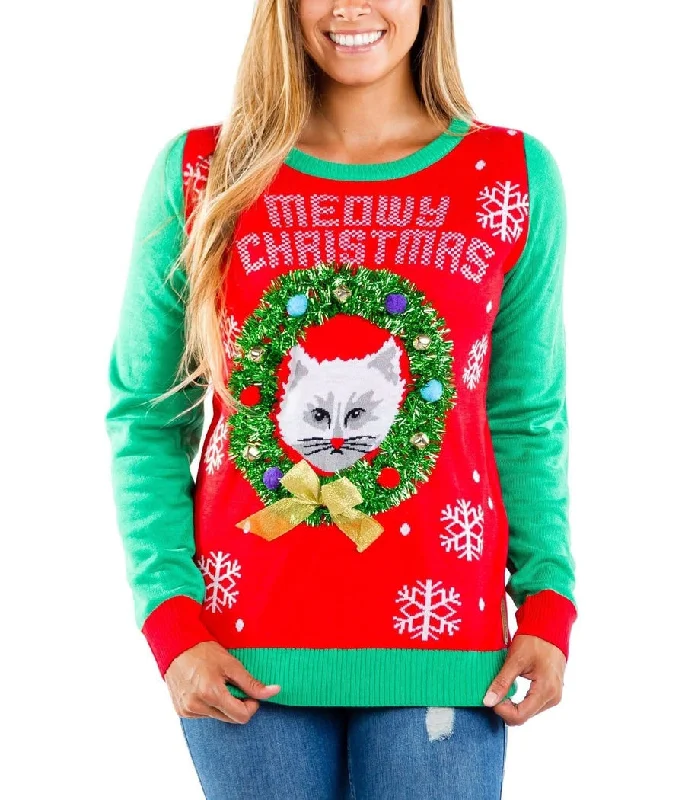 Women's Meowy Christmas Ugly Christmas Sweater Handmade Hand-knitted Hand-woven