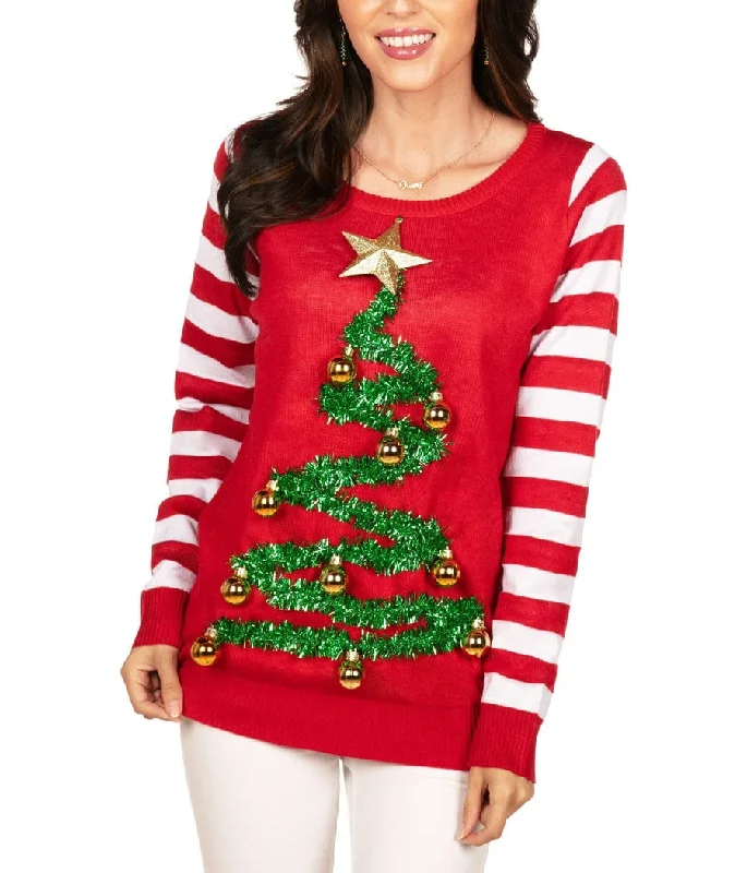 Women's Tinsel Christmas Tree Ugly Christmas Sweater Transparent Opaque Sheer