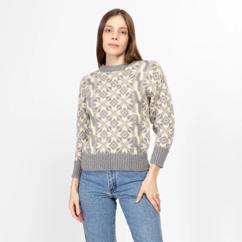 XS 80s Grey & Cream Fair Isle Wool Cable Knit Sweater Wool Sweater Cotton Sweater Cashmere Sweater XS 80s Grey & Cream Fair Isle Wool Cable Knit Sweater Wool Sweater Cotton Sweater Cashmere Sweater
