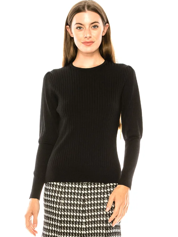Binj Ribbed Crewneck Sweater Solid Color Striped Floral Print