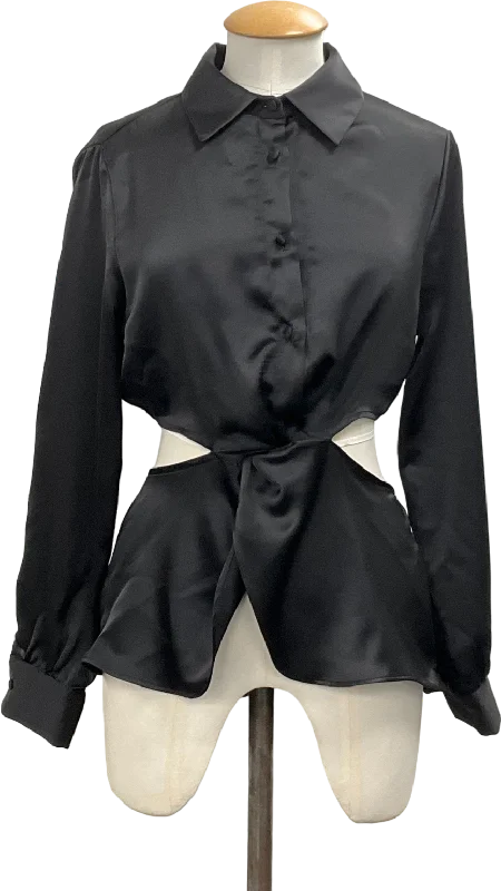 ZARA Black Satin Cut Out Blouse UK 8 Elegant Lace Blouse