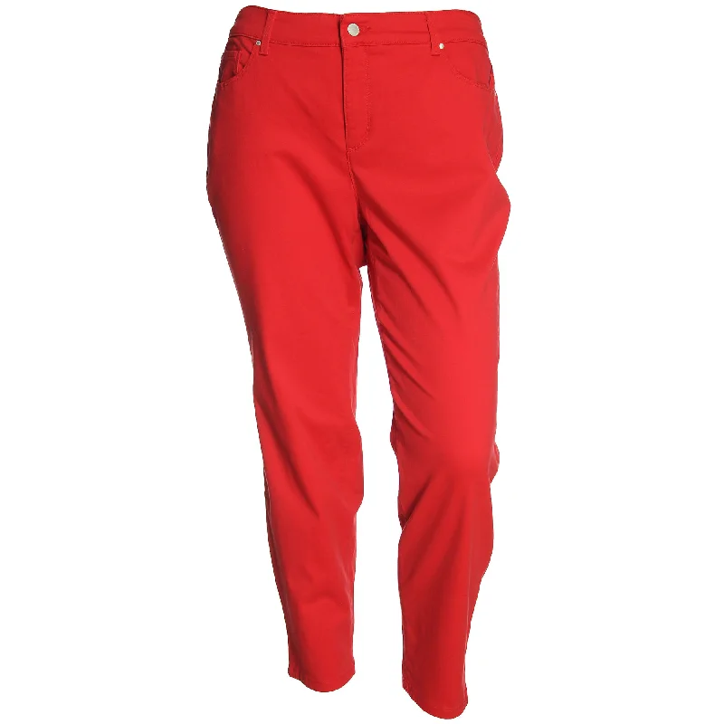 Charter Club Red Skinny Leg Tummy Slimming Ankle Jeans Fashionable Frayed Hem Denim
