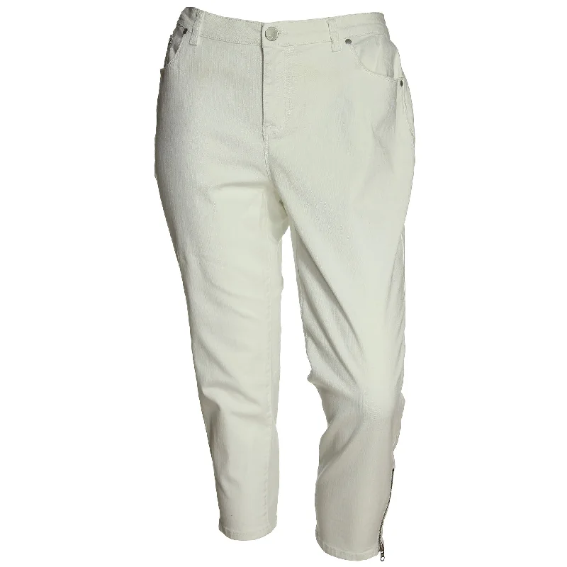 Style & Co White Curvy Fit Capri Denim Jeans Trendy Wide-Legged High-Waist Jeans