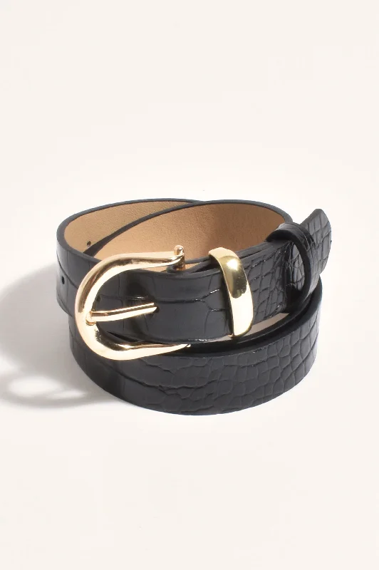 Thin Croc Jeans Belt Black/Gold Classic Button Fly Jeans
