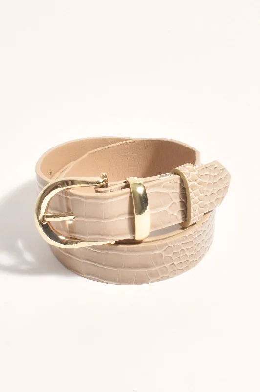 Thin Croc Jeans Belt Camel/Gold Casual Distressed Denim Jeans