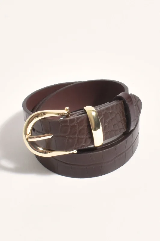 Thin Croc Jeans Belt Chocolate/Gold Comfortable Stretch Fit Jeans