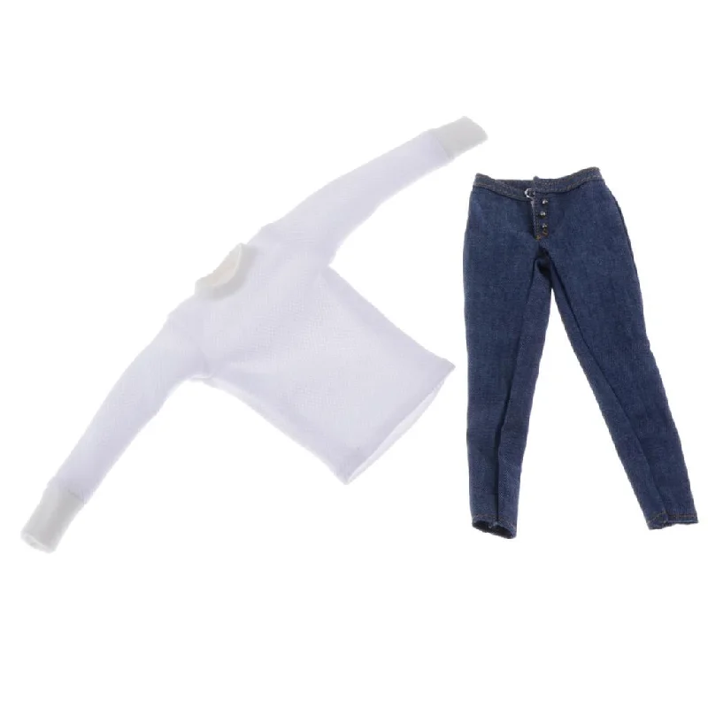 Max 1/6 Female Soldier Clothing Suit Casual Sweater and Jeans Action Figure Toys Fashionable White Denim Jeans